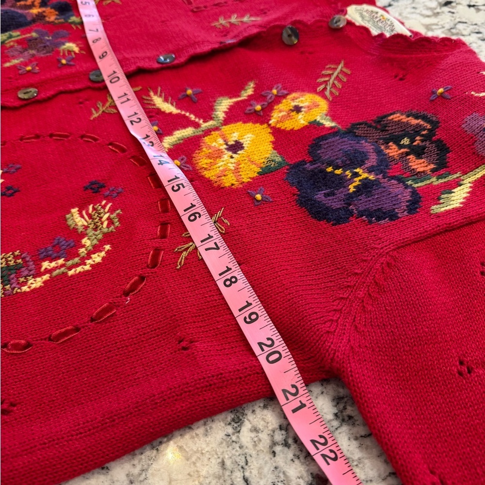 Vintage 1995 Susan Bristol Hand Embroidered Red Cardigan Size S - Picture 9 of 12